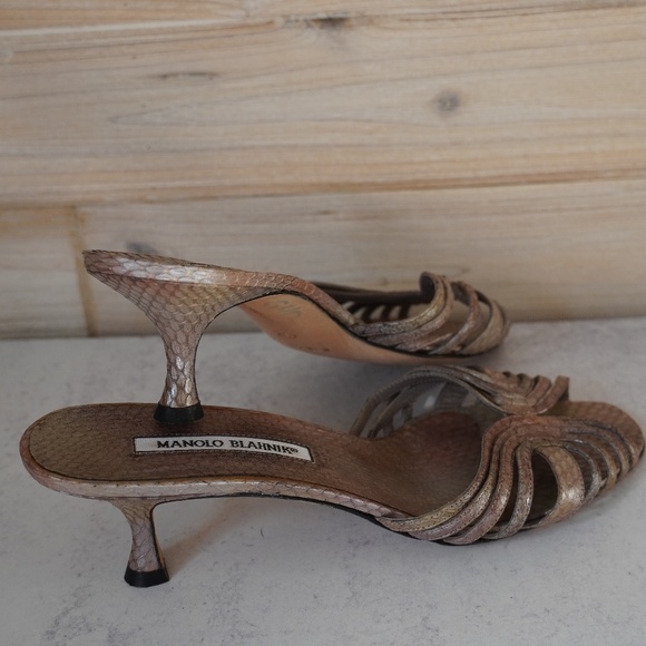 Manolo Blahnik Multicolor Snakeskin Kitten Heels - Picture 9 of 11